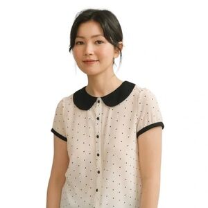 Dynamite White & Black Polka Dot Short-Sleeved Blouse